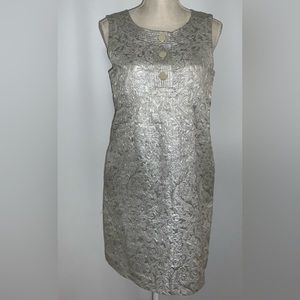 Michael Michael Kors Silver Metallic Brocade  Shift Dress-Sz 6